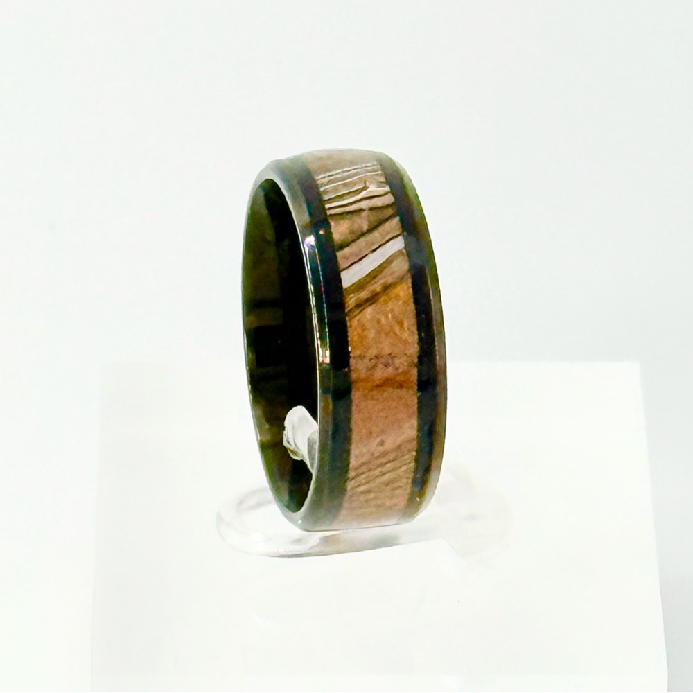 Wood Inlay Ring with Black Edges size 9 #005